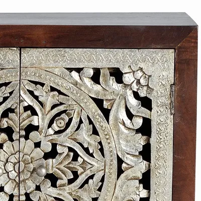 Buffets - Buffet 2 portes en bois de manguier sculptée et feuille d'argent - GINER Y COLOMER