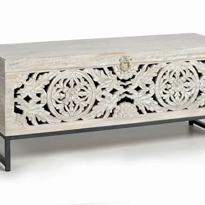 Storage boxes - Mango wood chest and aged white metal legs - GINER Y COLOMER