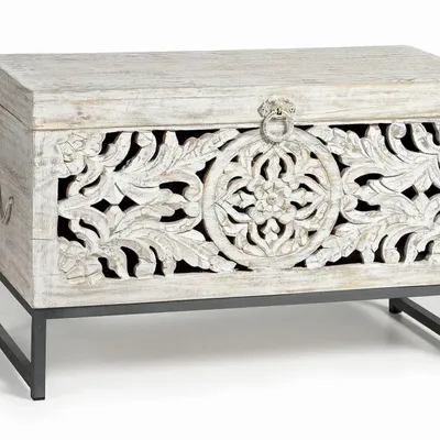 Storage boxes - Mango wood chest and aged white metal legs - GINER Y COLOMER