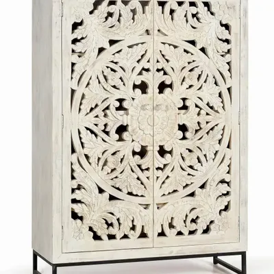 Buffets - Vitrine en manguier et pieds en métal blanc vieilli - GINER Y COLOMER