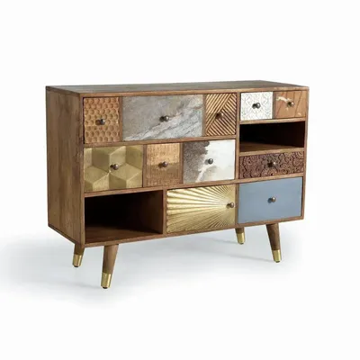 Chests of drawers - Mango wood chest of drawers with drawers in different textures - GINER Y COLOMER
