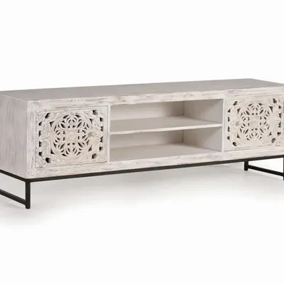 Meubles TV - Meuble tv en bois de manguier sculptée et métal - GINER Y COLOMER