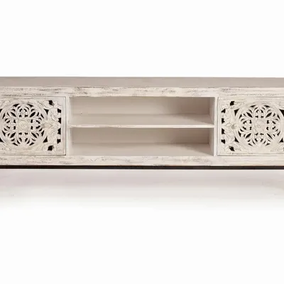 TV stands - TV cabinet in carved mango wood and metal - GINER Y COLOMER