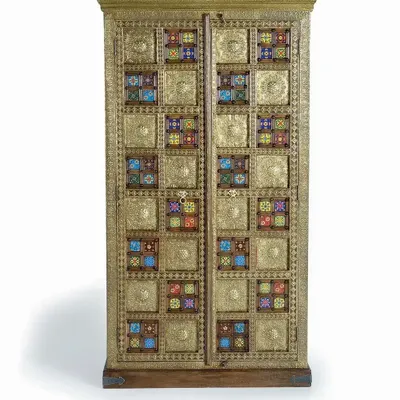 Wardrobe - Wardrobe in mango wood, brass and maiolica - GINER Y COLOMER