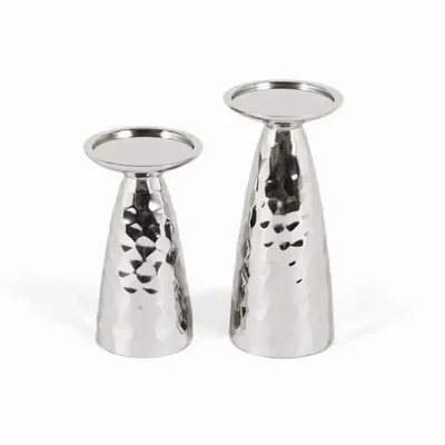 Decorative objects - Set of two shiny aluminum candlesticks - GINER Y COLOMER