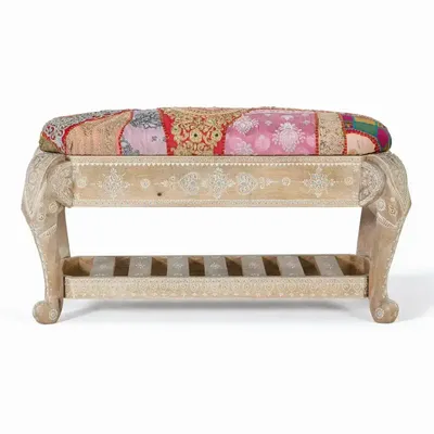 Bancs - Banc en bois manguier et tissu - GINER Y COLOMER