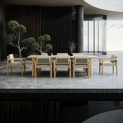 Tables de jardin - Ensemble de salle à manger Caleo-natural - SNOC