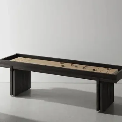 Game tables - Shuffleboard Table — Solid oak, leather and cast iron game table - LIVINGSTONE