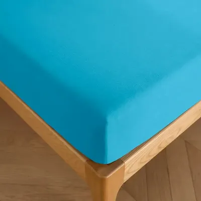 Bed linens - 100% Cotton Fitted Sheet 160 x 200 cm Cyan - COTON PUR