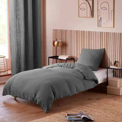 Bed linens - Cotton Gauze Duvet Set 140 x 200 cm + 1 Pillowcase 65 x 65 cm Slate - COTON PUR