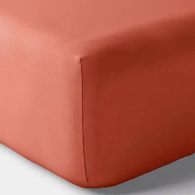 Bed linens - Percale fitted sheet 180 x 200 cm Pure Combed Cotton Long Fibers 80 Thread Count/cm² Terracotta - COTON PUR