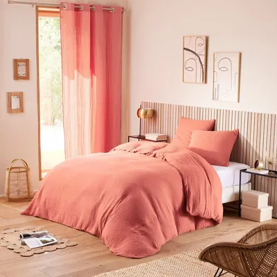 Linge de lit - Parure de Couette Gaze de Coton 240 x 220 cm + 2 Taies d'oreiller 65 x 65 cm Blush - COTON PUR