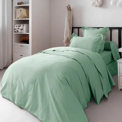 Bed linens - Percale Duvet Cover 140 x 200 cm Pure Combed Long Fiber Cotton 80 Thread Count Celedon - COTON PUR