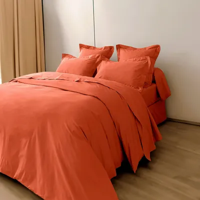 Linge de lit - Housse de couette Percale 240 x 220 cm Pur Coton Peigné Longues Fibres 80 Fils/cm² Terracotta - COTON PUR