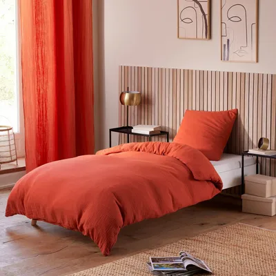 Bed linens - Complete 3-Piece Duvet Cover Pack Cotton Gauze 140 x 200 cm Dh 90 Terracotta - COTON PUR