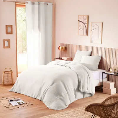 Bed linens - Complete 4 Piece Duvet Cover Pack Cotton Gauze 240 x 220 cm Dh 140 Snow - COTON PUR