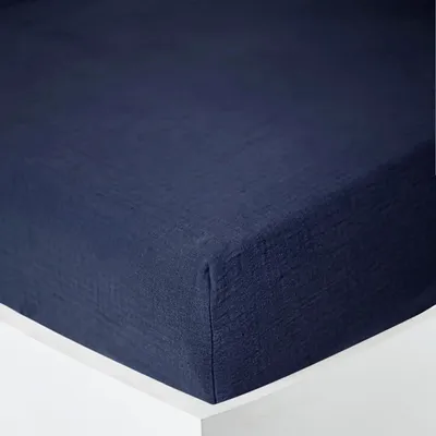 Linge de lit - Drap housse Gaze de Coton 140 x 190 cm Bleu Nuit - COTON PUR