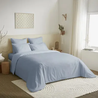 Linge de lit - Pack Complet Housse de couette Unicolore 240 x 260 cm - Drap housse 180 x 200 cm King Size - 100% Coton 57 Fils - COTON PUR