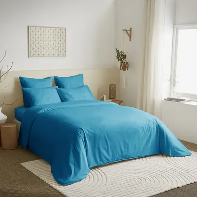 Bed linens - Complete Pack Plain Duvet Cover 220 x 240 cm - Fitted Sheet 160 x 200 cm - 100% Cotton 57 Thread Count - COTON PUR