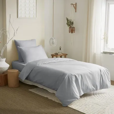 Linge de lit - Pack Complet Housse de couette Unicolore 140 x 200 cm - Drap housse 90 x 190 cm - 100% Coton 57 Fils - COTON PUR