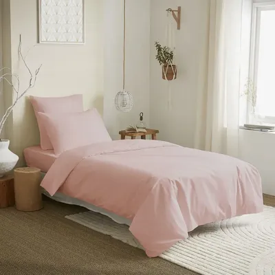 Linge de lit - Pack Complet Housse de couette Unicolore 140 x 200 cm - Drap housse 90 x 190 cm - 100% Coton 57 Fils - COTON PUR