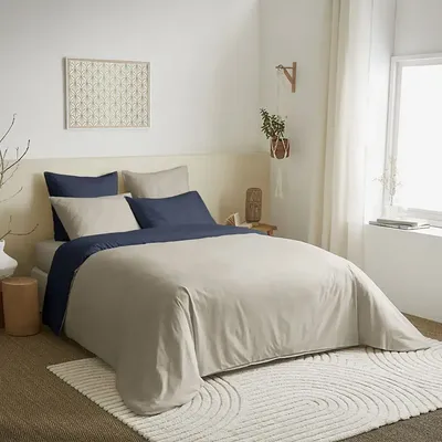 Bed linens - Complete Pack Two-tone duvet cover 220 x 240 cm - Fitted sheet 140 x 190 cm - 100% Cotton 57 thread count - COTON PUR