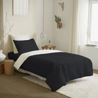 Linge de lit - Pack Complet Housse de couette Bicolore 140 x 200 cm - Drap housse 90 x 190 cm - 100% Coton 57 Fils - COTON PUR