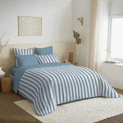 Linge de lit - Pack Complet Housse de couette Imprimé 220 x 240 cm - Drap housse 160 x 200 cm - 100% Coton 57 Fils - COTON PUR