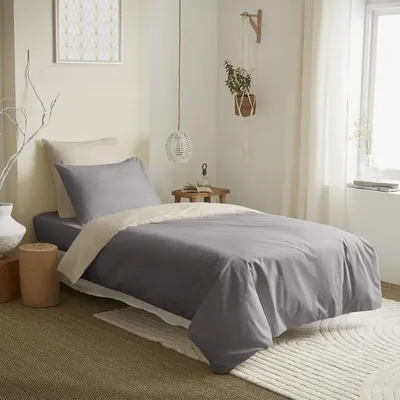 Linge de lit - Pack Complet Housse de couette Bicolore 140 x 200 cm - Drap housse 90 x 190 cm - 100% Coton 57 Fils - COTON PUR