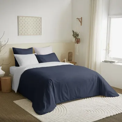 Bed linens - Complete Pack Two-tone duvet cover 220 x 240 cm - Fitted sheet 160 x 200 cm - 100% Cotton 57 threads - COTON PUR