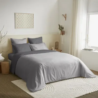 Linge de lit - Pack Complet Housse de couette Bicolore 240 x 260 cm - Drap housse 180 x 200 cm King Size - 100% Coton 57 Fils - COTON PUR