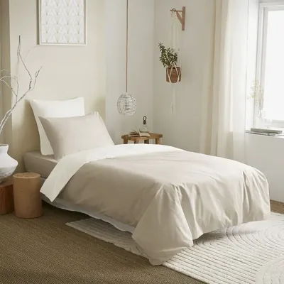 Bed linens - Complete Pack Two-tone duvet cover 140 x 200 cm - Fitted sheet 90 x 190 cm - 100% Cotton 57 thread count - COTON PUR