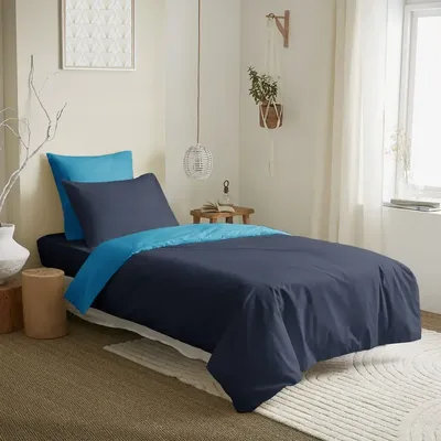 Bed linens - Complete Pack Two-tone duvet cover 140 x 200 cm - Fitted sheet 90 x 190 cm - 100% Cotton 57 thread count - COTON PUR
