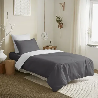 Bed linens - Complete Pack Two-tone duvet cover 140 x 200 cm - Fitted sheet 90 x 190 cm - 100% Cotton 57 thread count - COTON PUR
