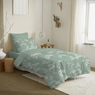 Linge de lit - Pack Complet Housse de couette Imprimé 140 x 200 cm - Drap housse 90 x 190 cm - 100% Coton 57 Fils - COTON PUR