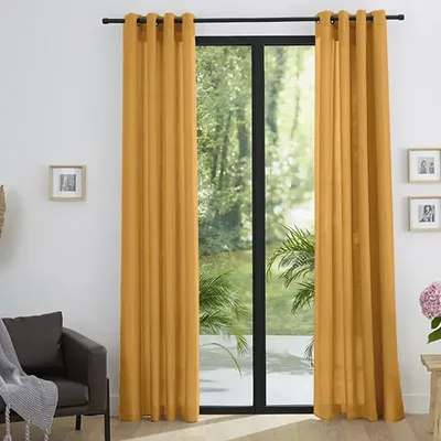 Rideaux et voilages - Paire de Rideaux À Œillets "Effet Lin" 140 x 260 cm Moonlight deco Miel - COTON PUR