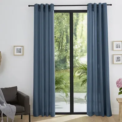 Rideaux et voilages - Paire de Rideaux À Œillets "Effet Lin" 140 x 260 cm Moonlight deco Bleuet - COTON PUR