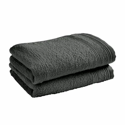 Bath towels - Set of 2 100% Cotton "Spa" Terry Guest Towels 30 x 50 cm Slate - COTON PUR
