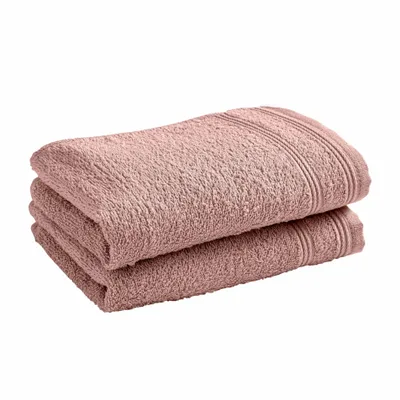 Bath towels - Set of 2 100% Cotton "Spa" Terry Guest Towels 30 x 50 cm Old Pink - COTON PUR