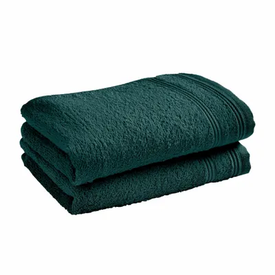 Bath towels - Set of 2 100% Cotton "Spa" Terry Guest Towels 30 x 50 cm Emerald - COTON PUR