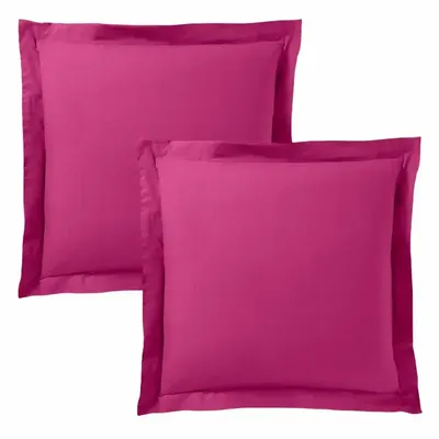 Bed linens - 100% Cotton Pillowcase Flat Ruffle Quilted 63 x 63 cm Magenta - COTON PUR