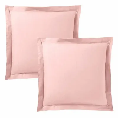 Bed linens - 100% Cotton Pillowcase Flat Ruffle Quilted 63 x 63 cm Pink Dragée - COTON PUR