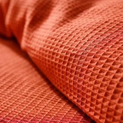 Bed linens - Duvet set 140x200cm + 1 pillowcase 65X65cm honeycomb Terracotta - COTON PUR