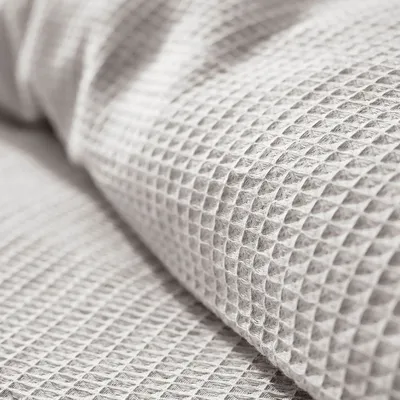 Linge de lit - Parure de couette 240x220cm + 2 taies d'oreiller 65X65cm nid d'abeille Perle - COTON PUR