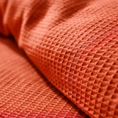 Bed linens - Duvet set 260x240cm + 2 pillowcases 65X65cm honeycomb Terracotta - COTON PUR