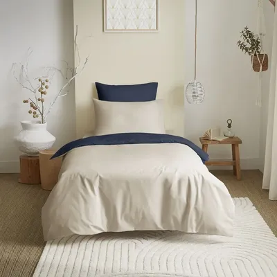 Bed linens - Complete Pack Two-tone duvet cover 140 x 200 cm - Fitted sheet 90 x 190 cm - 100% Cotton 57 thread count - COTON PUR