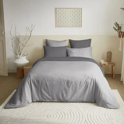 Linge de lit - Pack Complet Housse de couette Bicolore 240 x 260 cm - Drap housse 180 x 200 cm King Size - 100% Coton 57 Fils - COTON PUR