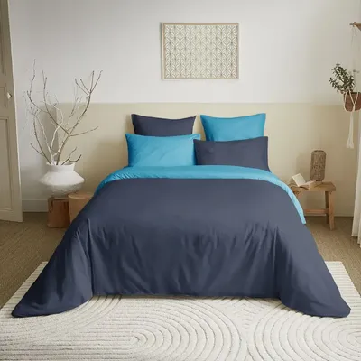 Bed linens - Complete Pack Two-tone duvet cover 220 x 240 cm - Fitted sheet 160 x 200 cm - 100% Cotton 57 threads - COTON PUR