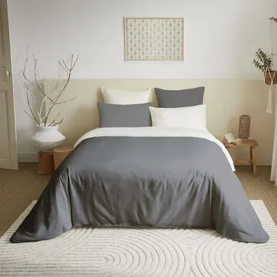 Bed linens - Complete Pack Two-tone duvet cover 220 x 240 cm - Fitted sheet 160 x 200 cm - 100% Cotton 57 threads - COTON PUR