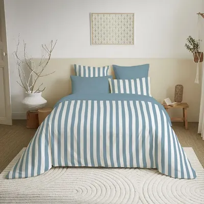 Linge de lit - Pack Complet Housse de couette Imprimé 220 x 240 cm - Drap housse 160 x 200 cm - 100% Coton 57 Fils - COTON PUR